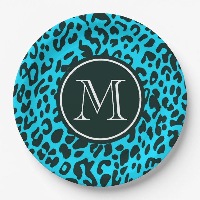 Blue Leopard Print Paper Plate (Front)