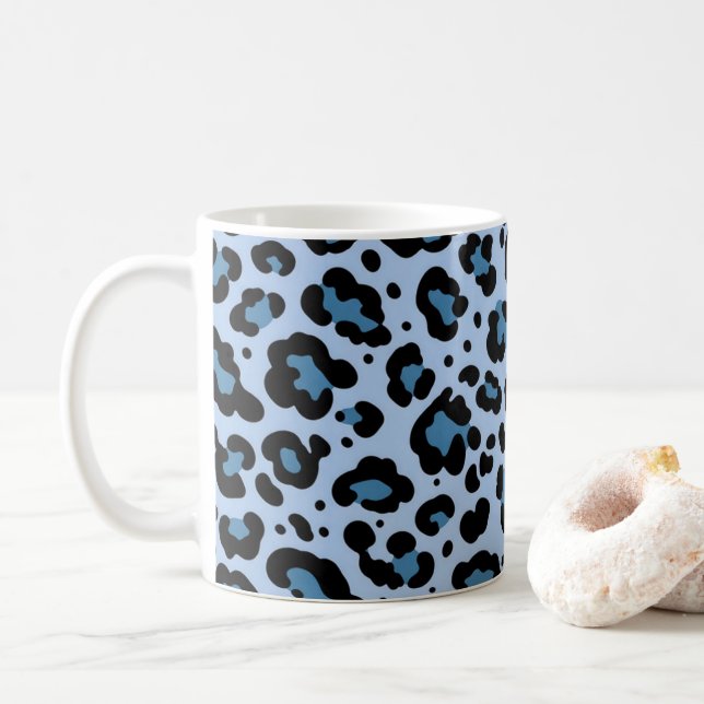 Blue Leopard Print Pattern Coffee Mug (With Donut)