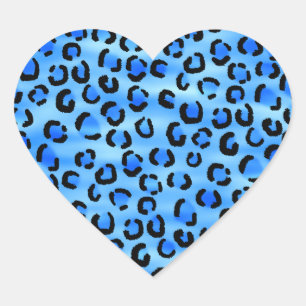 Blue Leopard Print Pattern. Heart Sticker