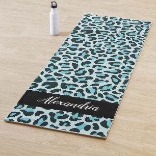 Blue Leopard Print Personalised Pilates Yoga Mat