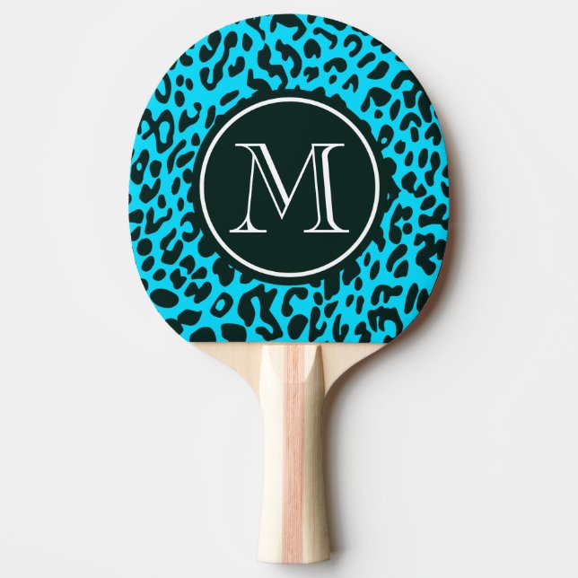 Blue Leopard Print Ping Pong Paddle (Front)
