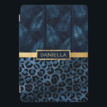 Blue Leopard Print Shimmer Tropical Floral Name iPad Pro Cover<br><div class="desc">Blue Leopard Print Shimmer Tropical Floral Name iPad Cover features an elegant blue and black shimmer leopard print pattern and tropical floral pattern with your personalised name in the centre on a gold band. Personalise by editing the text in the text boxes. Designed for you by ©Evco Studio www.zazzle.com/store/evcostudio</div>