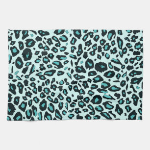 Blue leopard print tea towel