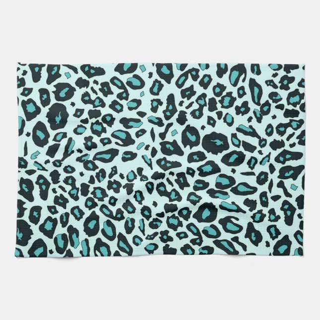 Blue leopard print tea towel (Horizontal)