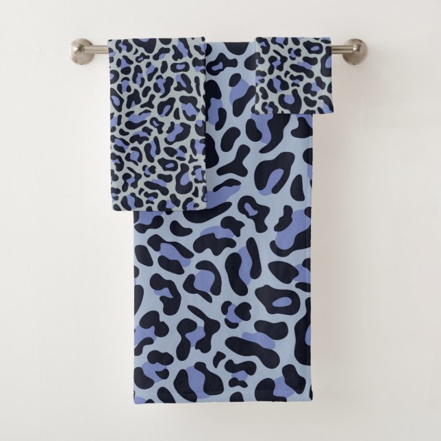 Blue Leopard Print Trendy Chic Bath Towel Set (Insitu)