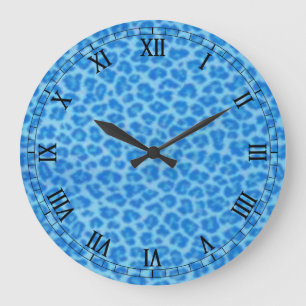 Blue Leopard Skin Round Roman Numerals Clock