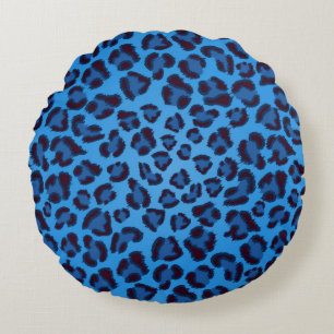 blue leopard texture pattern round cushion