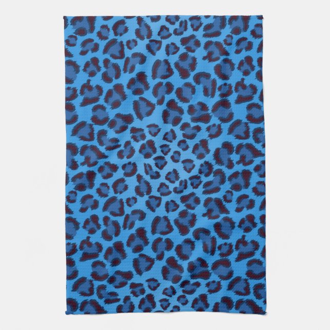 blue leopard texture pattern tea towel (Vertical)