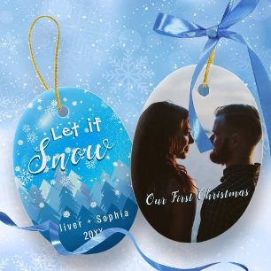 Blue Let it Snow First Christmas Photo Ornament
