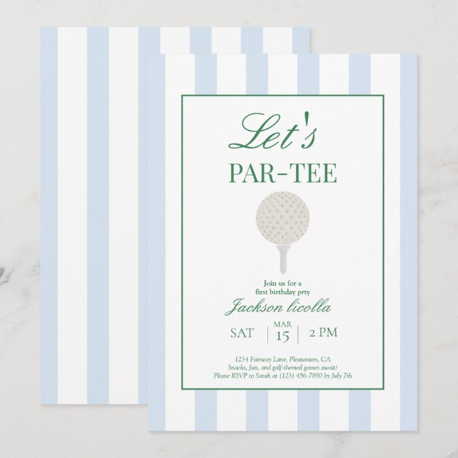 Blue Let’s Par-Tee Golf First Birthday Invitation (Front/Back)