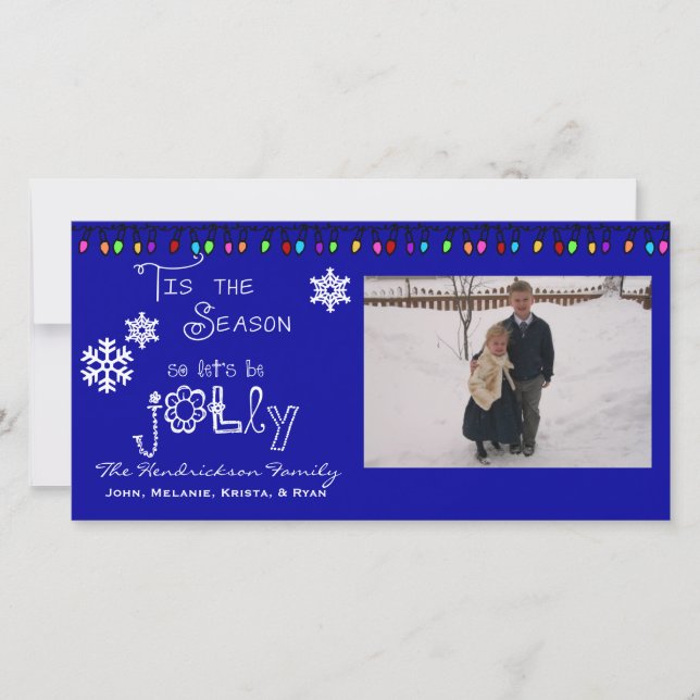 Blue Let's Be Jolly Christmas Holiday Photo Card (Front)