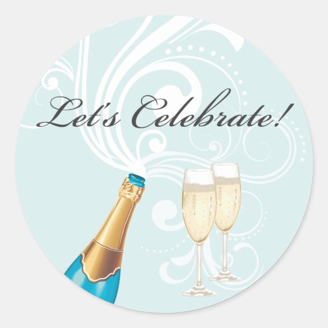 Blue "Let's Celebrate!" Champagne Sticker (Front)