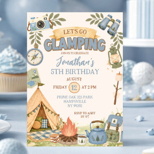 Blue Let's Go Glamping Birthday Invitation