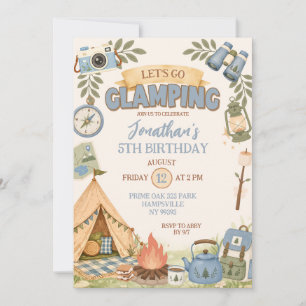 Blue Let's Go Glamping Birthday Invitation