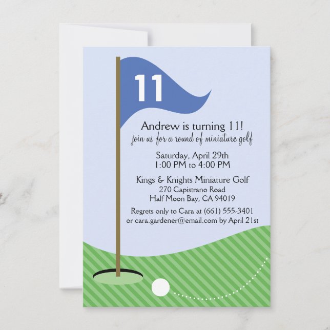 Blue Let's Par-Tee Miniature Golf Birthday Party Invitation (Front)