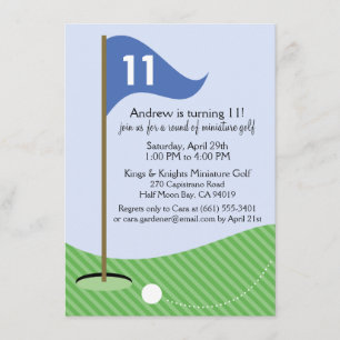 Blue Let's Par-Tee Miniature Golf Birthday Party Invitation