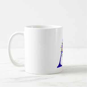 Blue Letter A with Watercolor Floral Design Monogr Coffee Mug