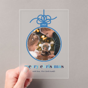 Blue Lettering Ornament Christmas Photo  Acrylic Invitations