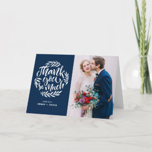 Blue   Lettering Wreath Wedding Thank You Card