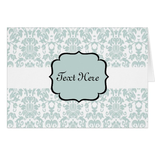 Blue Letterpress Damask Card (Front Horizontal)