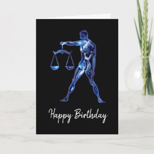 Blue Libra Sign Birthday Card