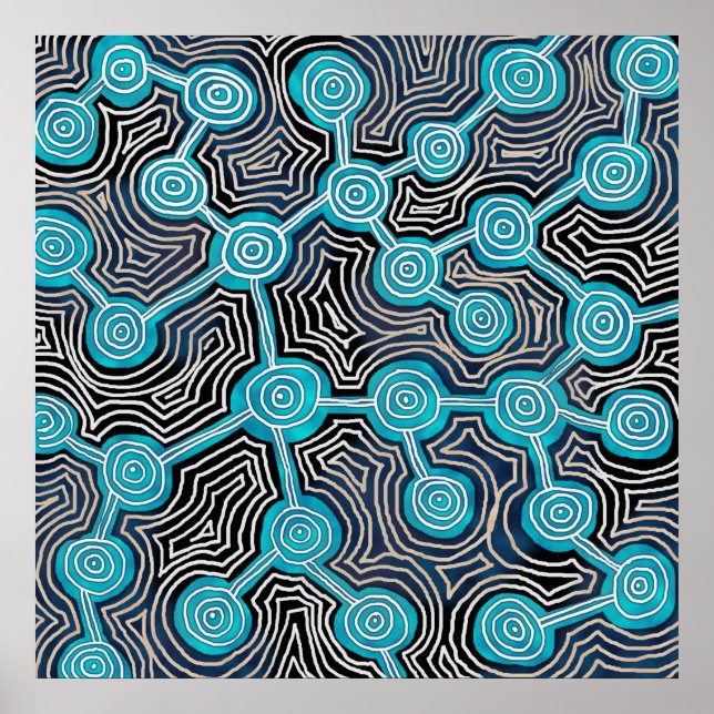 Blue Lifelines Modern Art Abstract Pattern Poster (Front)