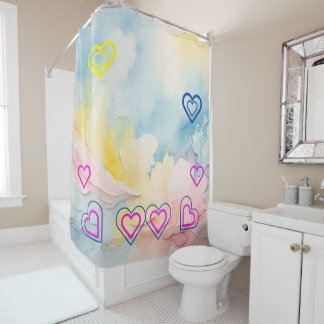 Blue Light and Hearts Cheerful Shower Curtain