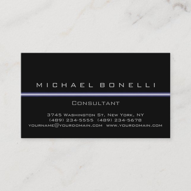 Blue Light Black Plain Unique Business Card (Front)