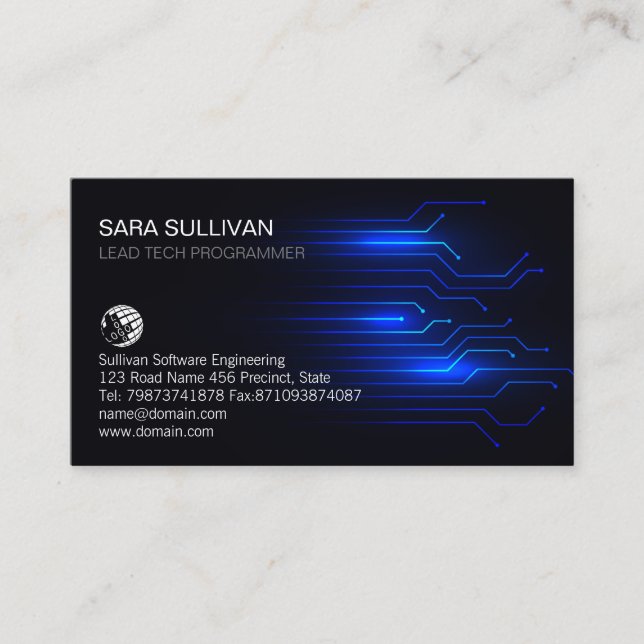 Blue Light Circuits Computer Engineering Technical Business Card (Front)