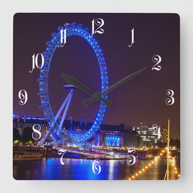 Blue light London eye in the night Square Wall Clock (Front)