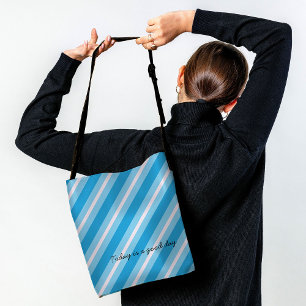 Blue Light pink diagonal stripes Crossbody Bag