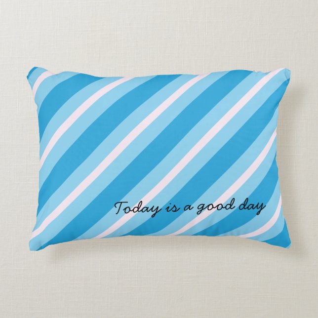 Blue Light pink diagonal stripes Decorative Cushion (Front)