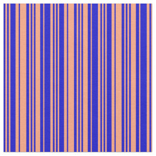 Blue & Light Salmon Coloured Lined/Striped Pattern Fabric