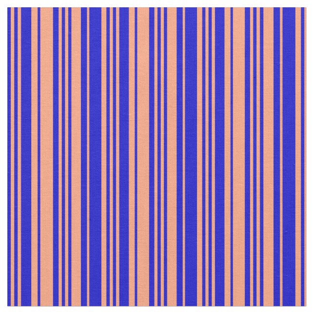 Blue & Light Salmon Coloured Lined/Striped Pattern Fabric (Close Up)