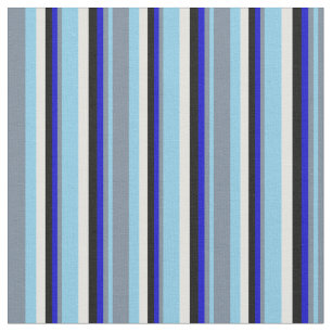 Blue, Light Slate Grey, Blue, Black & Light Cyan Fabric