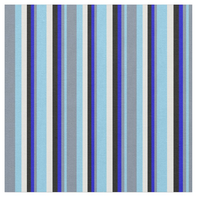 Blue, Light Slate Grey, Blue, Black & Light Cyan Fabric (Close Up)