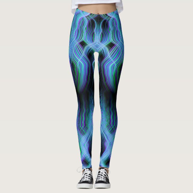 Blue light trails pattern leggings (Front)
