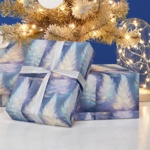 Blue Light Trees Modern Christmas Wrapping Paper