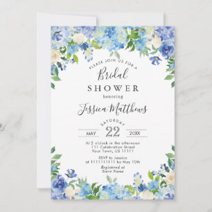 Blue Light Watercolor Hydrangea Bridal Shower Invitation