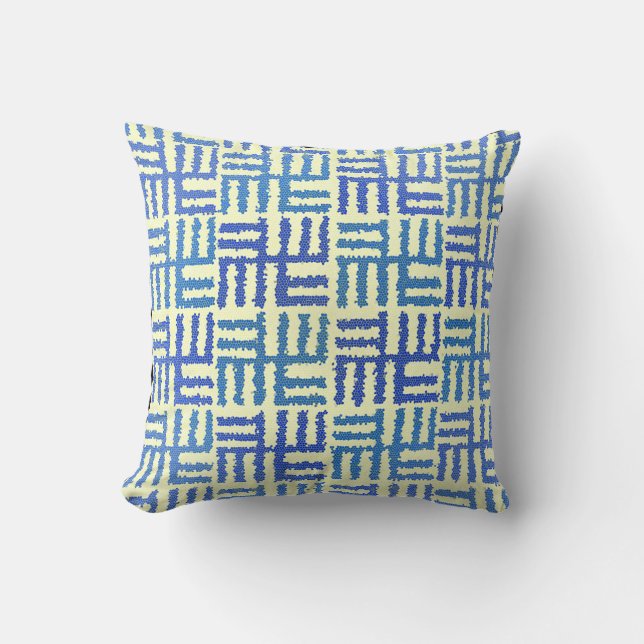 Blue & Light Yellow Motif Throw Pillow (Front)
