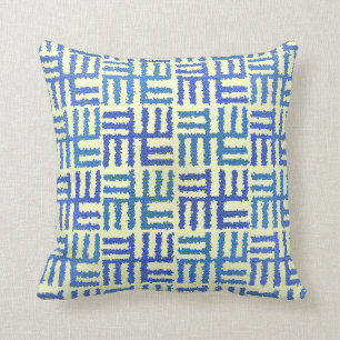 Blue & Light Yellow Motif Throw Pillow