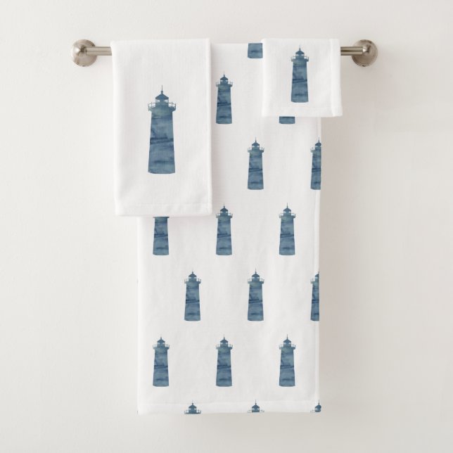 Blue Lighthouse Nautical Bath Towel Set (Insitu)