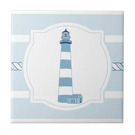 Image of Blue lighthouse nautical stripes ceramic tile