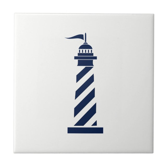 Blue Lighthouse on White Ceramic Tile (Front)