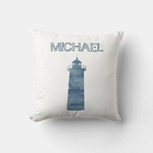 Blue Lighthouse Painting Custom Name Throw Pillow