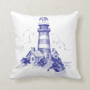 Blue Lighthouse Pillow