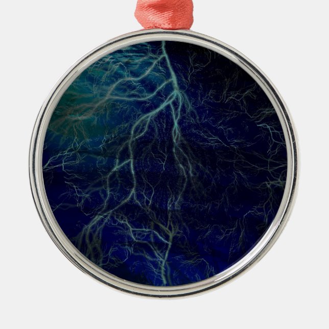 Blue Lightning Abstract Ornament (Front)