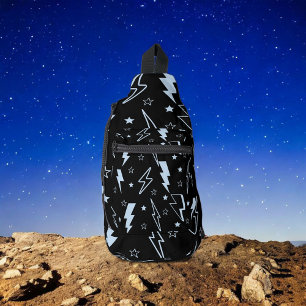 Blue Lightning Black Background Y2K Pattern Sling Bag