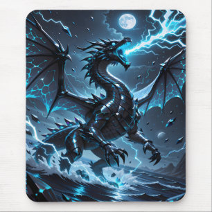 Blue Lightning Black Dragon Storm Fantasy Gaming Mouse Mat