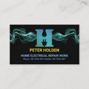 Blue Lightning Electric Wave Letter-H Electrician Business Card